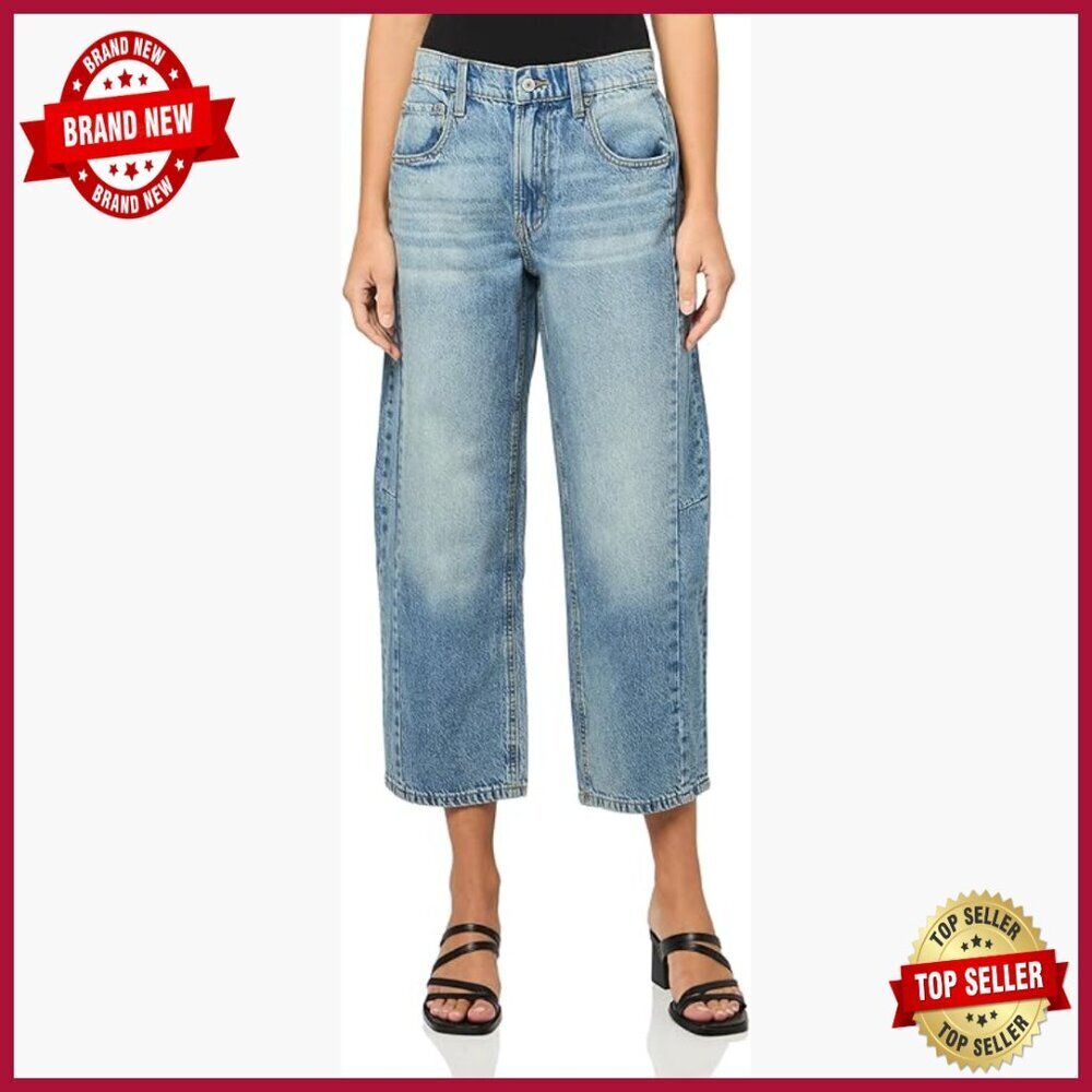 Women's Barrel Leg Jeans, Mid Rise, Relaxed Fit, 100% Cotton